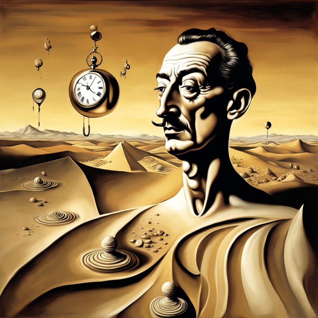 Surreal Desert Landscape with Melting Clocks in Dali Style