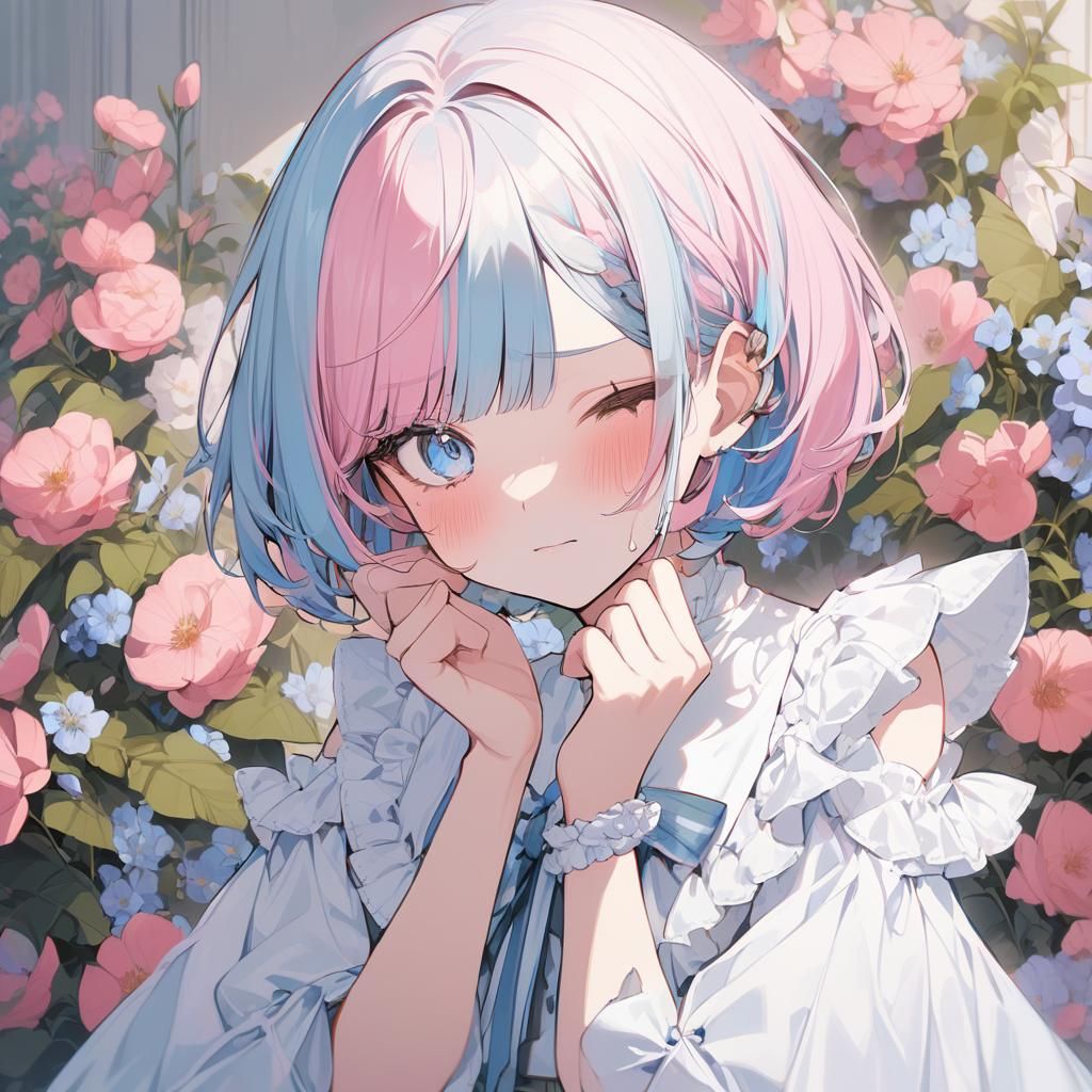 Aesthetic Girl with Heterochromia in Garden