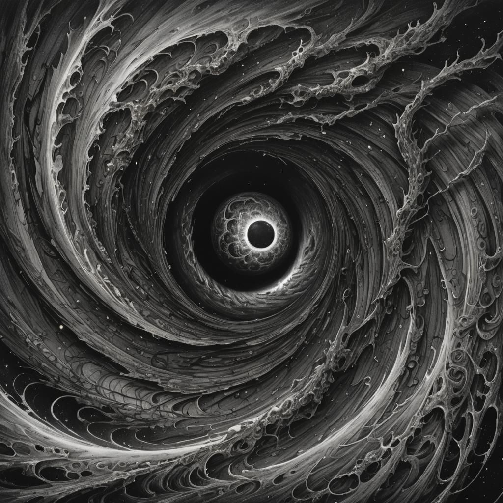 Planet in Black Hole: Hyperdetailed Charcoal Drawing