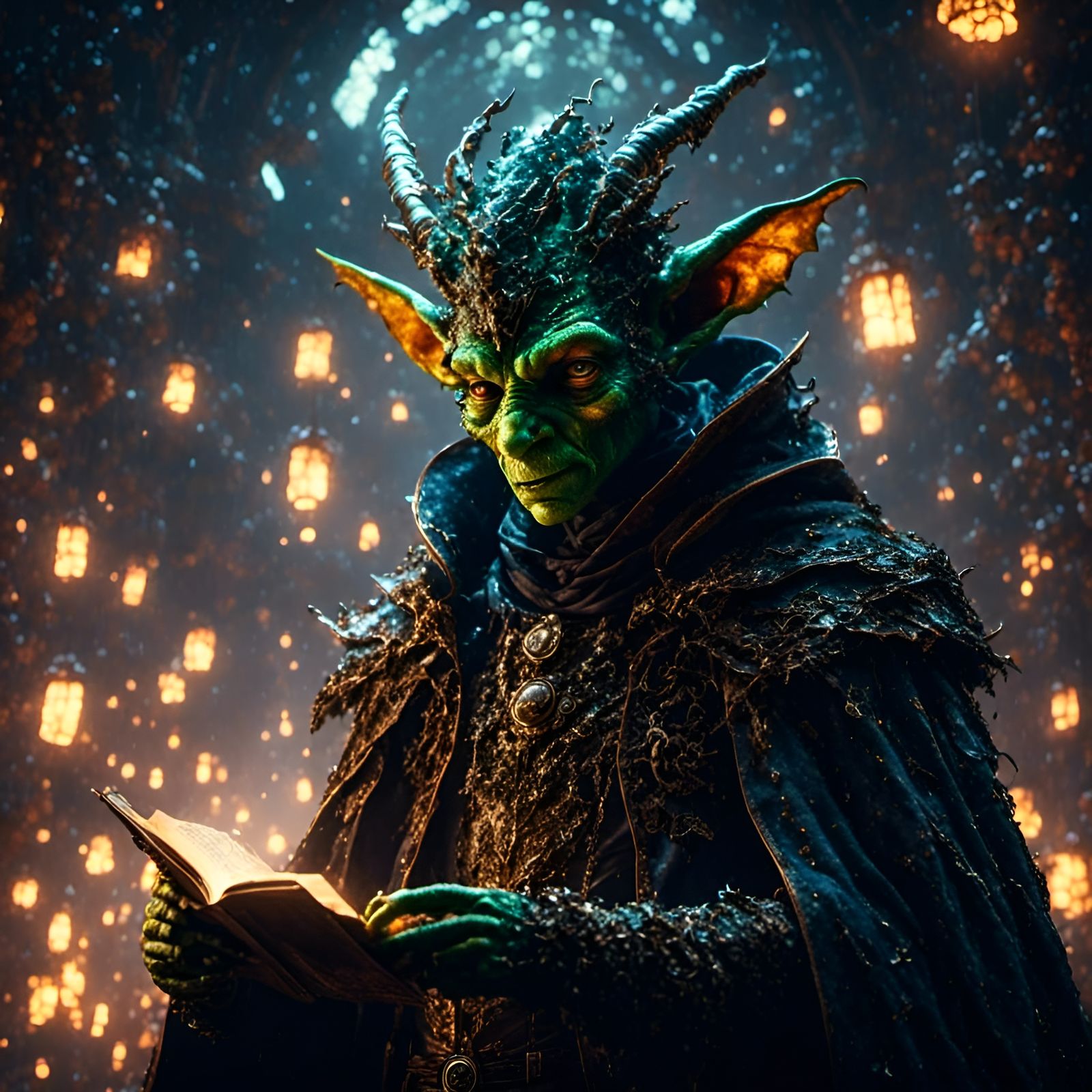 Cinematic Goblin Portrait with Dragon Cloak