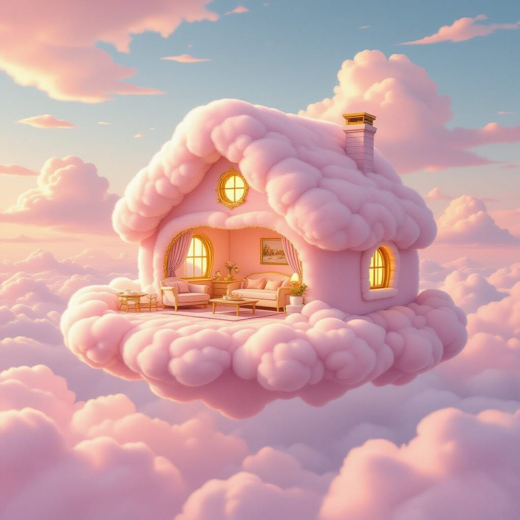 Pink Cloud House in the Sky, Dreamy Art