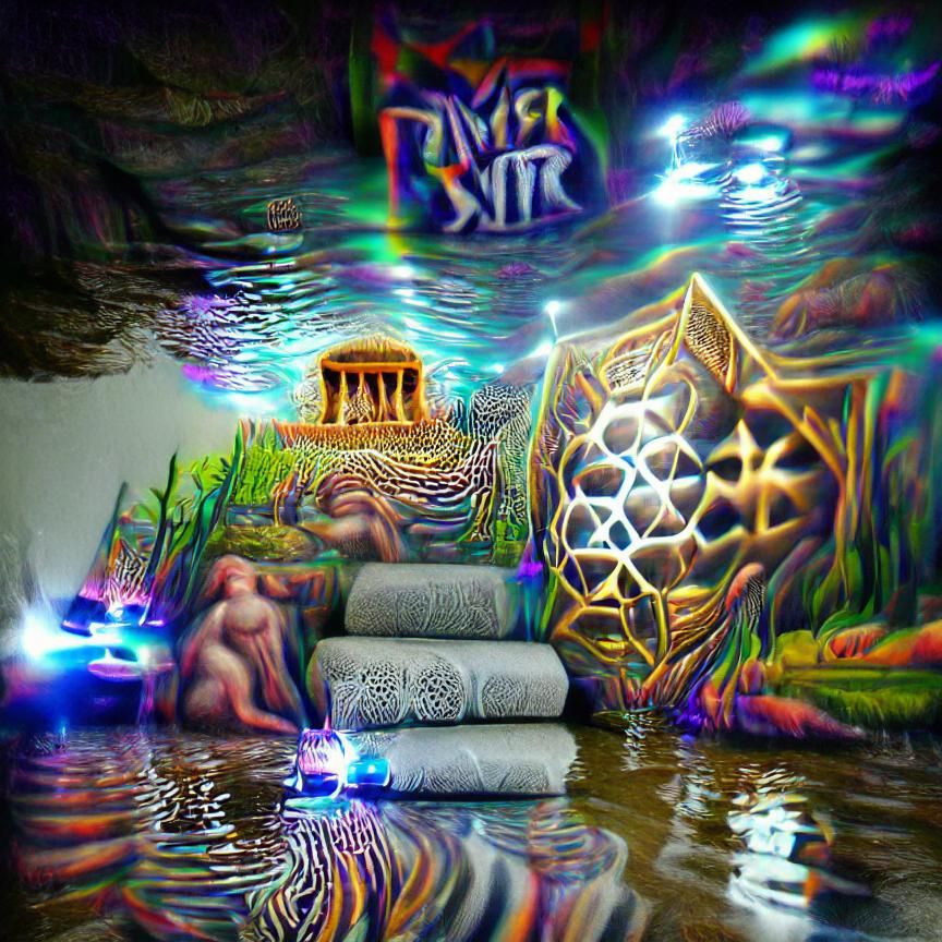 River Leading to a Sacred Geometric Temple