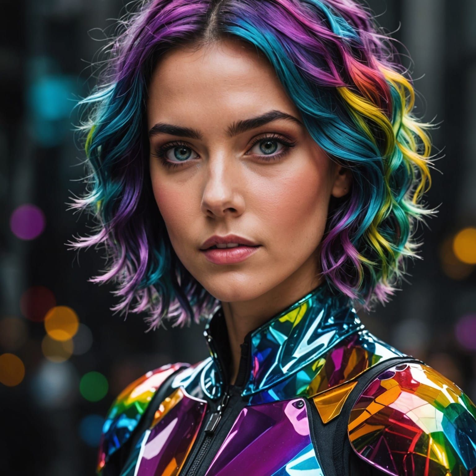 Prismatic Woman in Abstract Colors