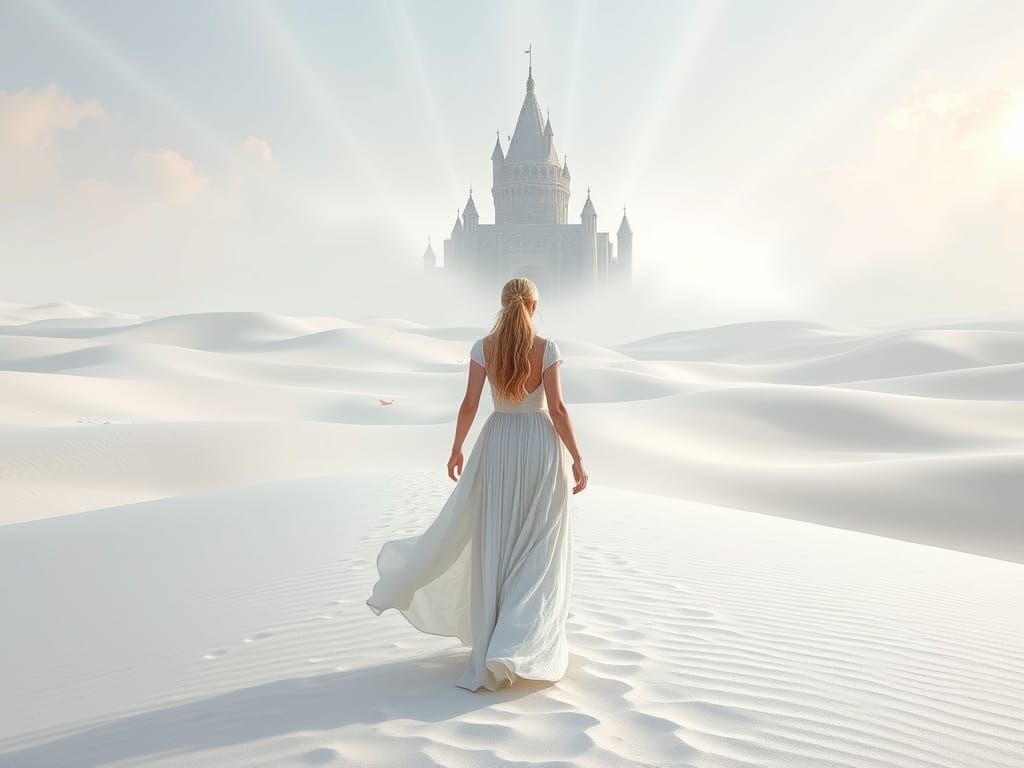 Surreal White Desert Castle: Ethereal Digital Art