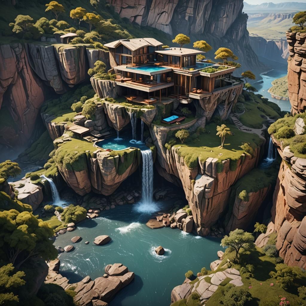 Architecturally Designed Cliffside House with Waterfall