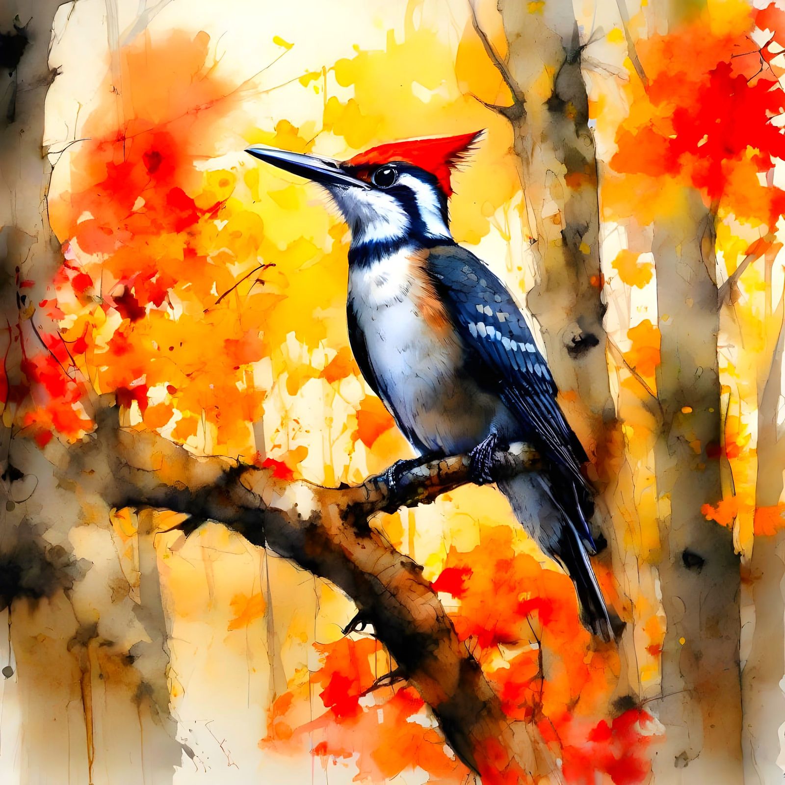 Vibrant Pileated Woodpecker in Autumn Forest