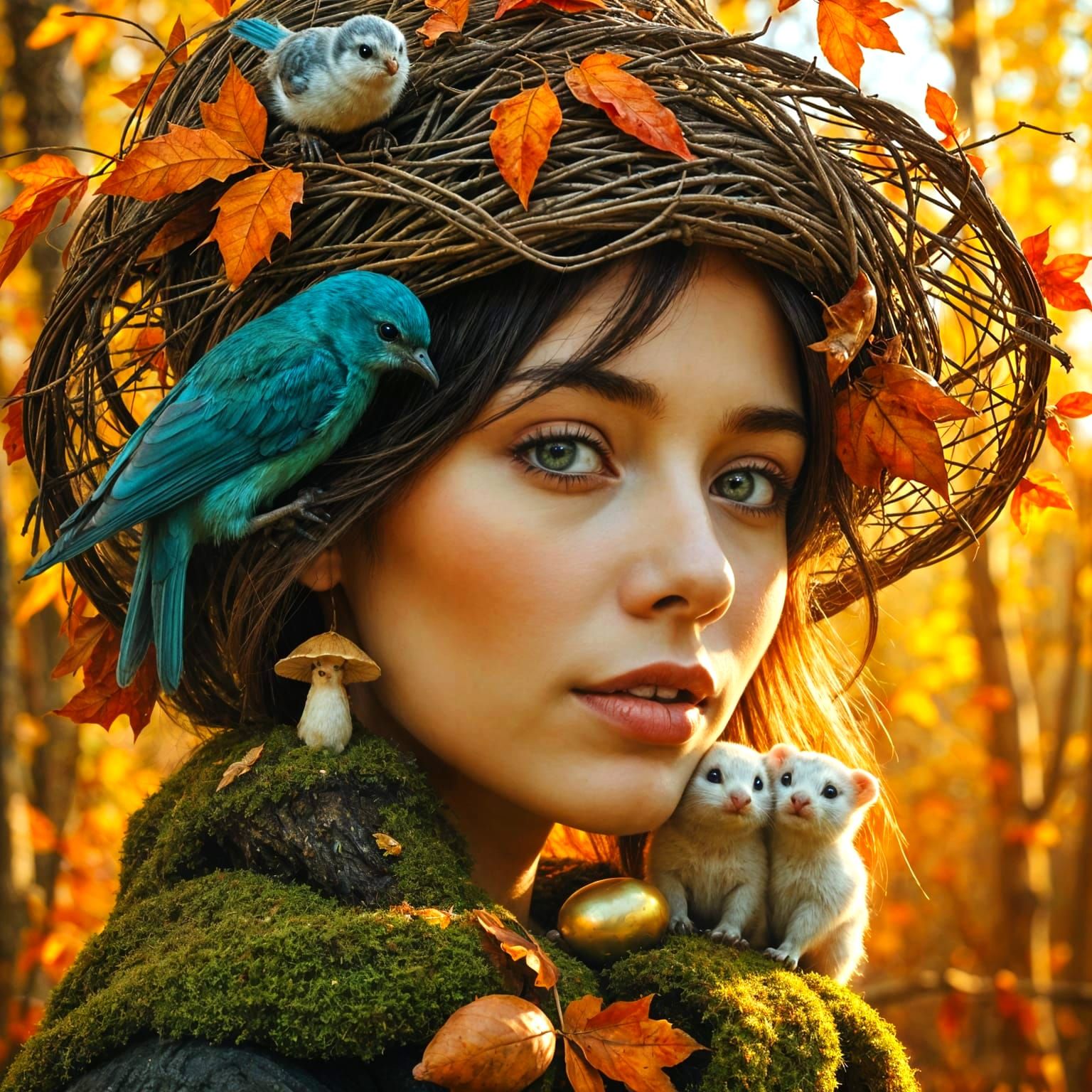 Autumn Hat Portrait of Woman in Golden Sunlight