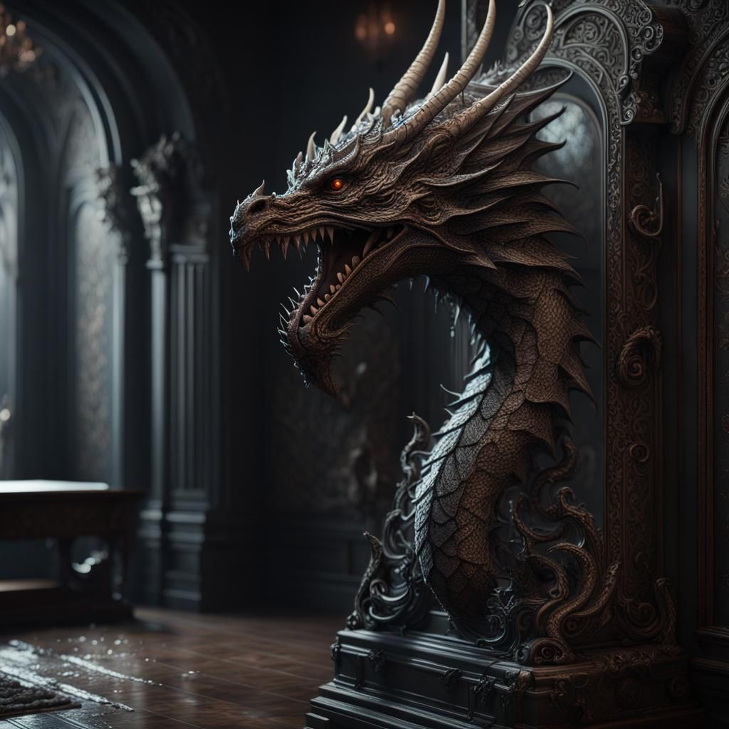 Ornate Evil Dragon in Film Noir Lighting