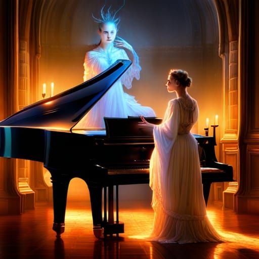 Ethereal Ghost Plays Piano in Castle