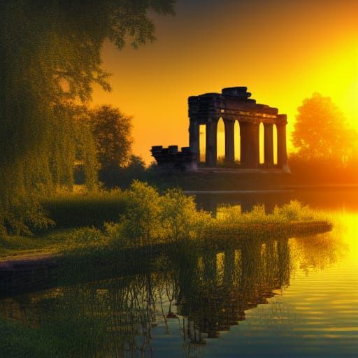 Overgrown Ancient City at Sunset