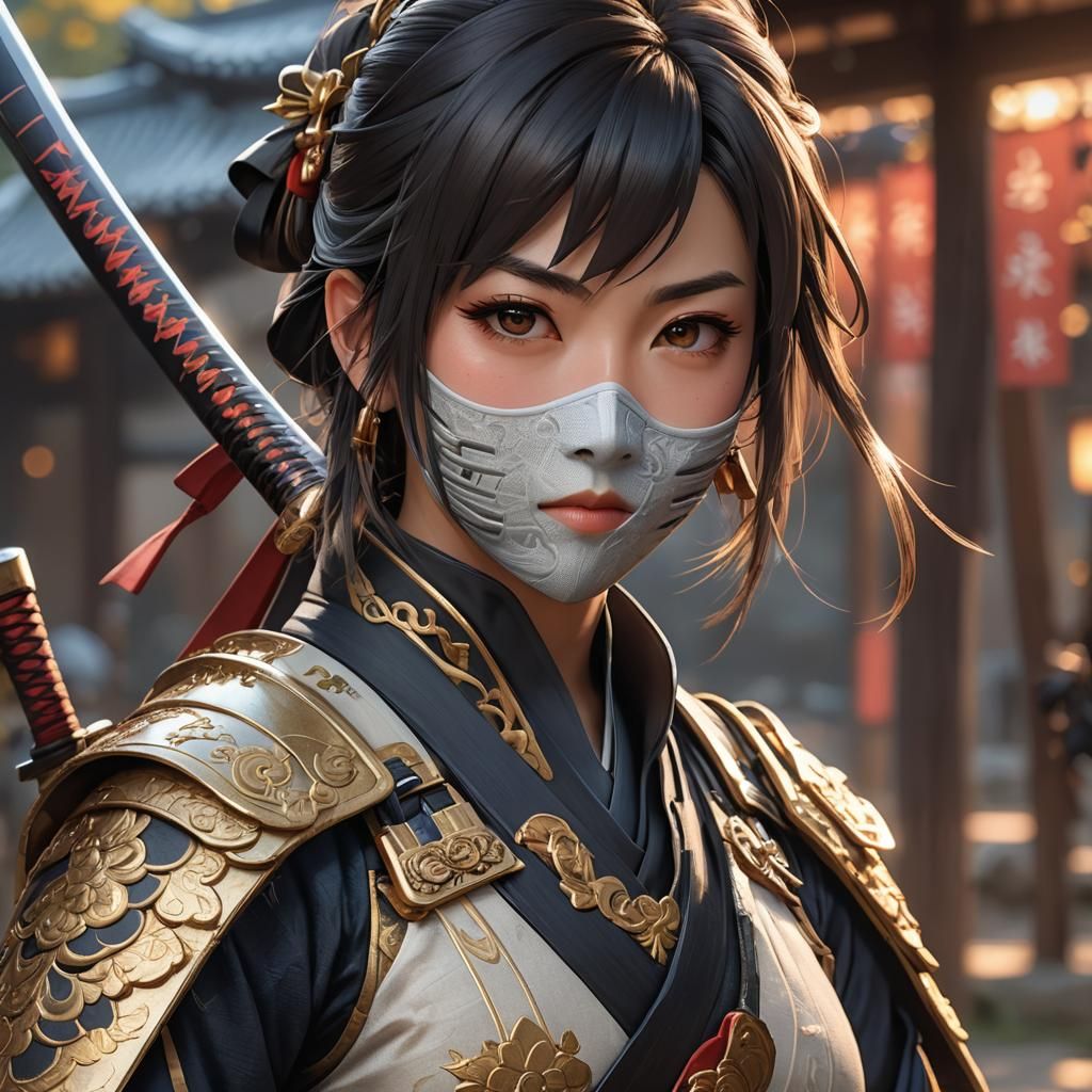 Beautiful Ninja in Feudal Japan: 3D Anime Art