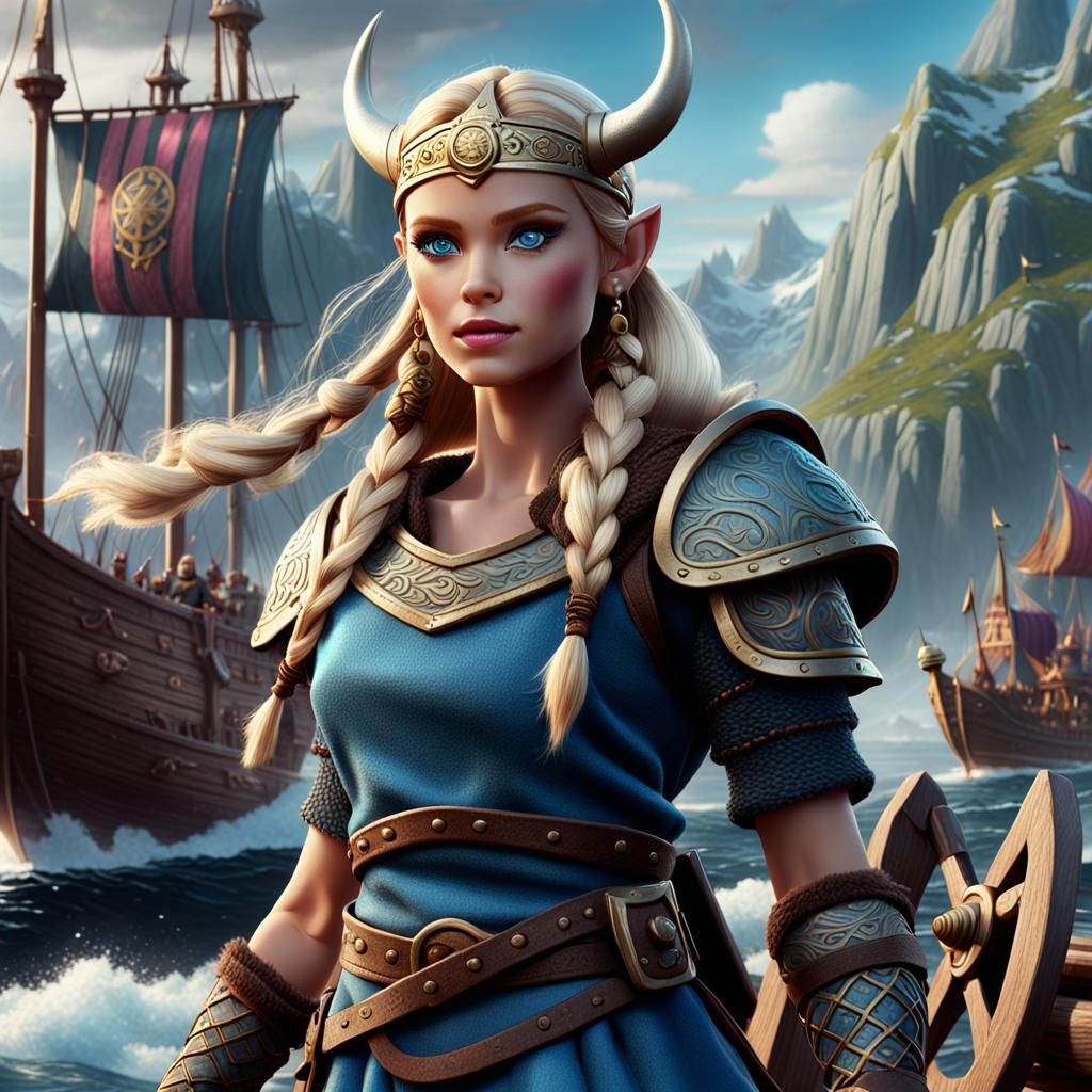 Barbie as a Viking: Detailed Matte Painting