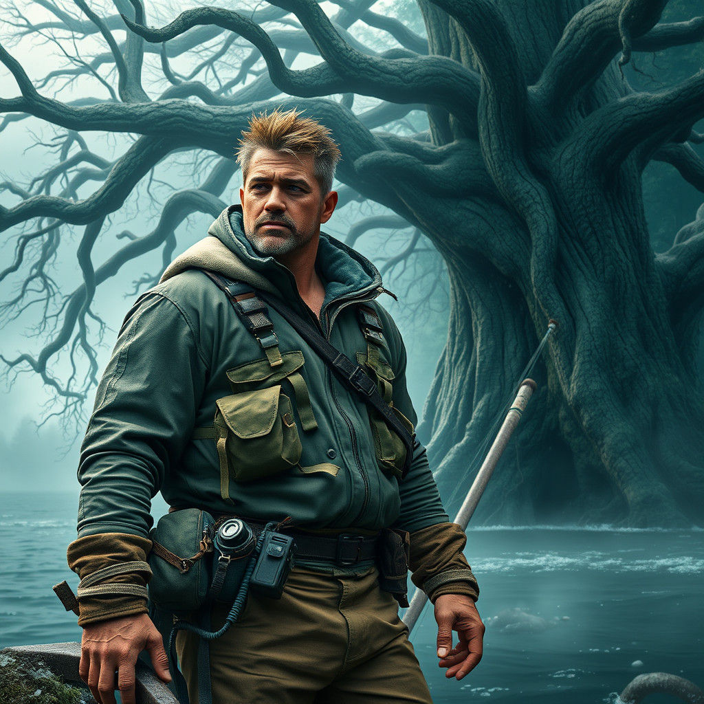 Mystical Fisherman in Alaskan Fjord, Matte Painting