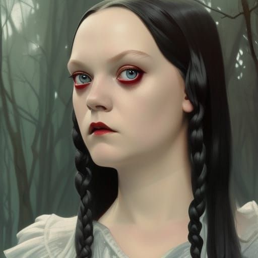 Wednesday Addams Portrait in Art Nouveau Style