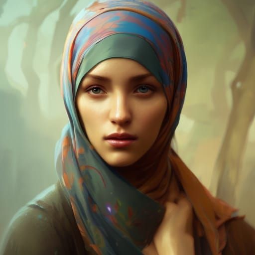 Muslim Woman in Jungle: Hyperdetailed Digital Portrait