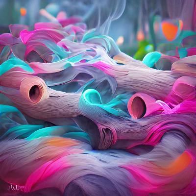 Neon Pastel Forest in Swirling 3D Style