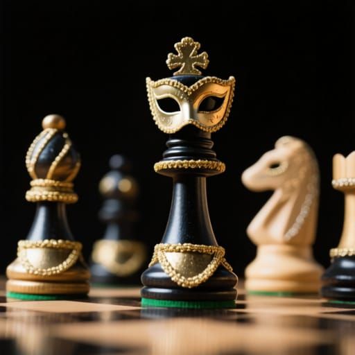 Masquerade Chess Pieces from Low Angle