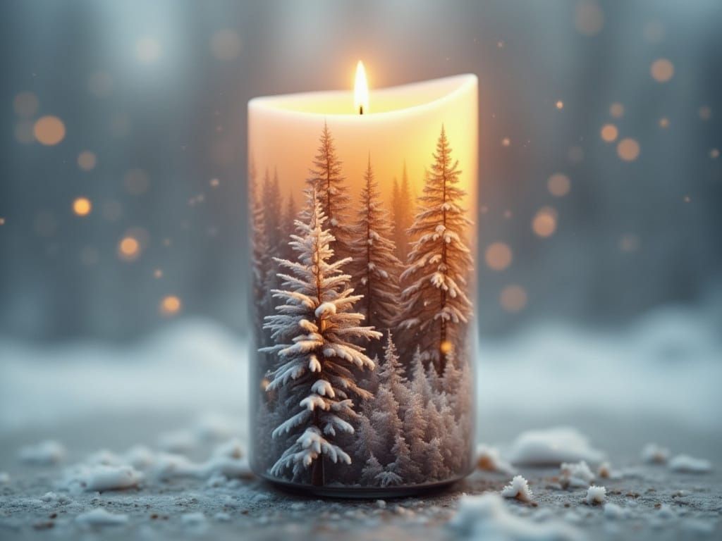 Photorealistic Double Exposure Candle with Winter Scene