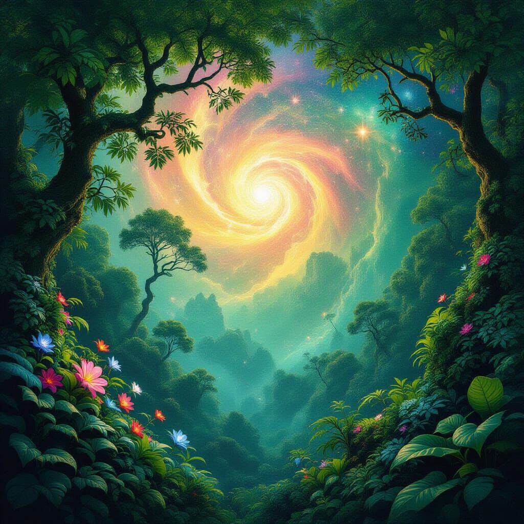 Vibrant Astral Cosmic Forest Illustration