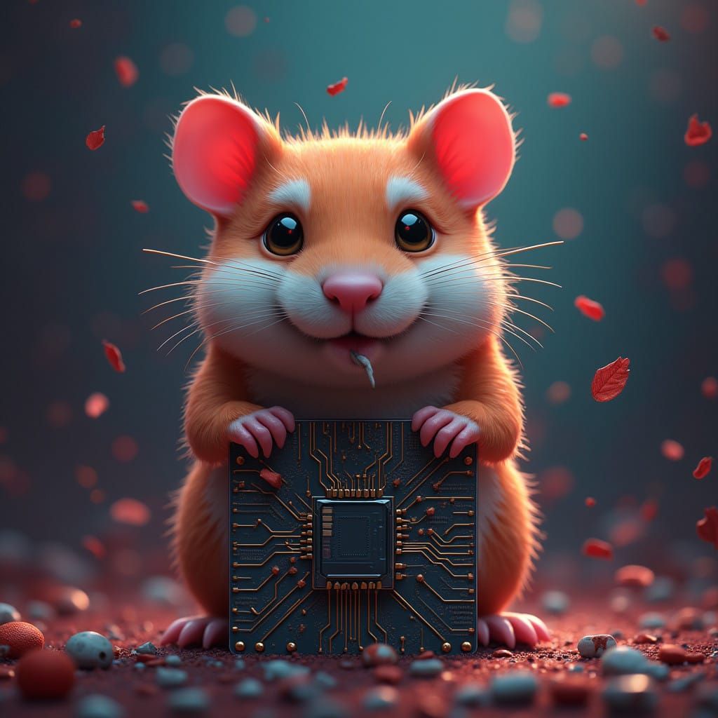 Hamster Circuit Board Concept Art in Cyberpunk Style