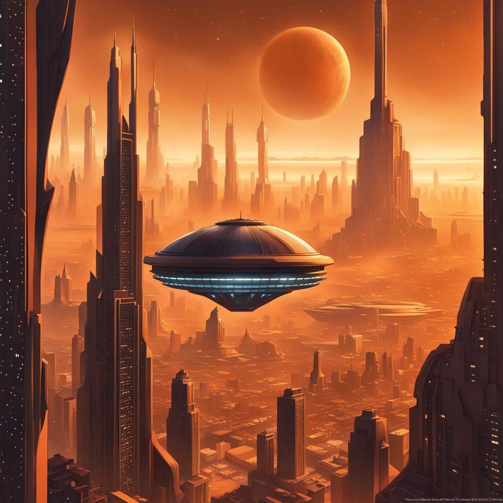 Marsport Entertainment District: Art Deco Sci-Fi Cityscape