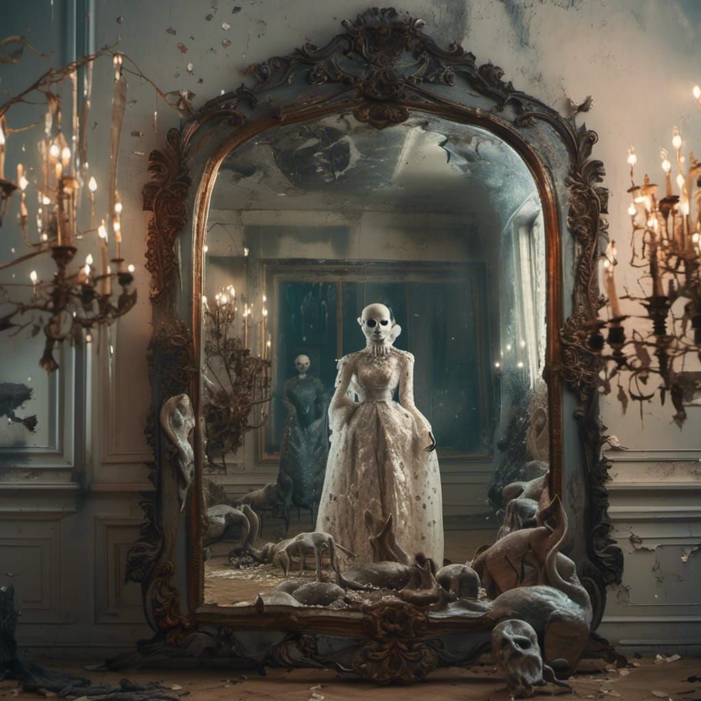 Zoanthropy Surrealism: Animal Figure in Antique Mirror