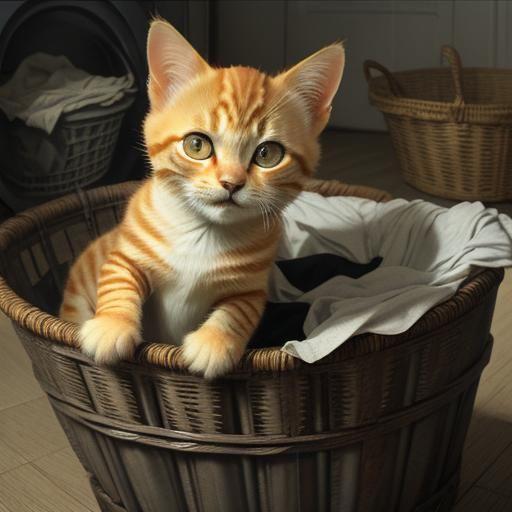 Hissing Tabby Kitten in Basket, Gothic Horror Style