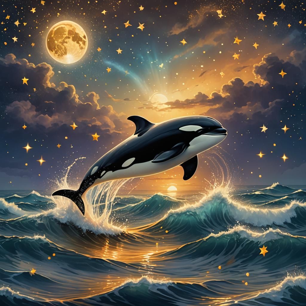 Orca Leaping in Mystical Twilight Ocean