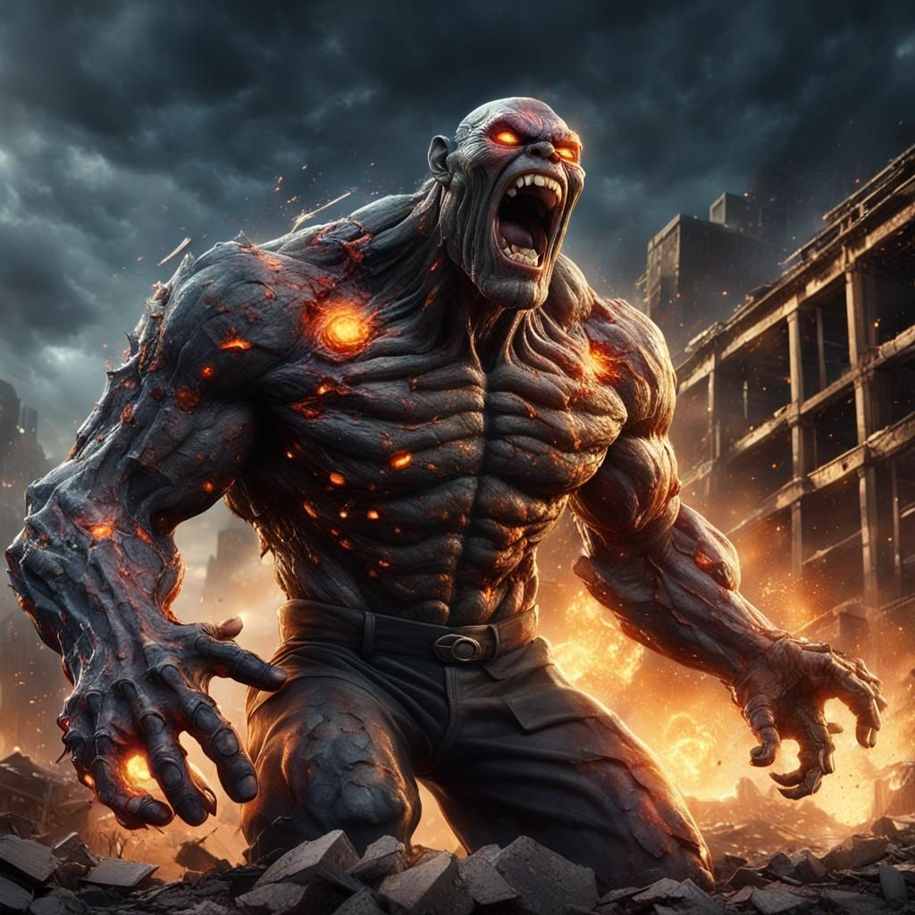 Rock Monster Construction Meltdown in Detailed Digital Art