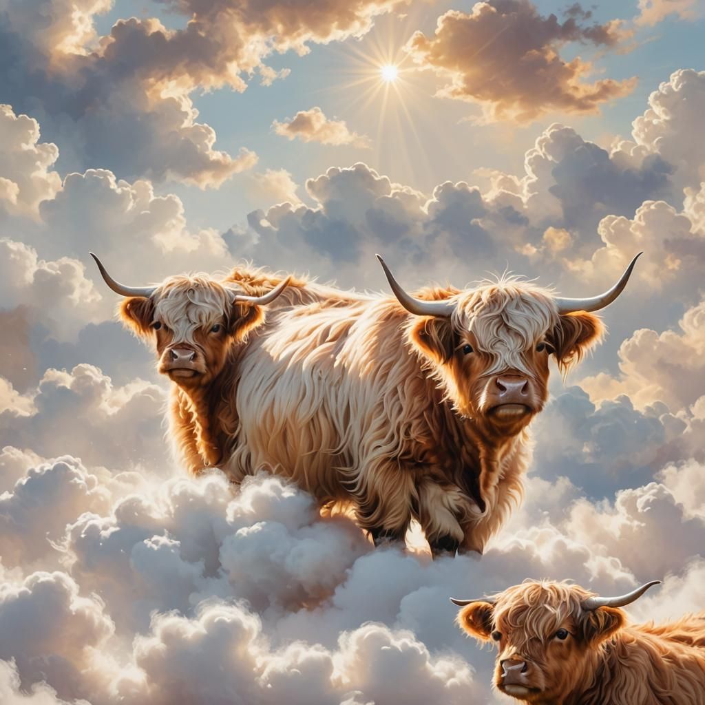 Baby Highland Cow in Ethereal Pastel Dreamscape