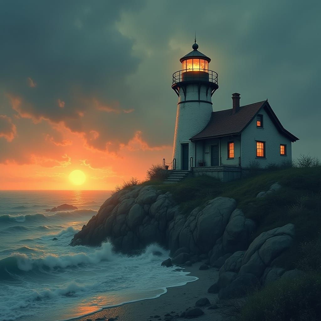 Lighthouse at Sunset: Victorian Cottage Interior