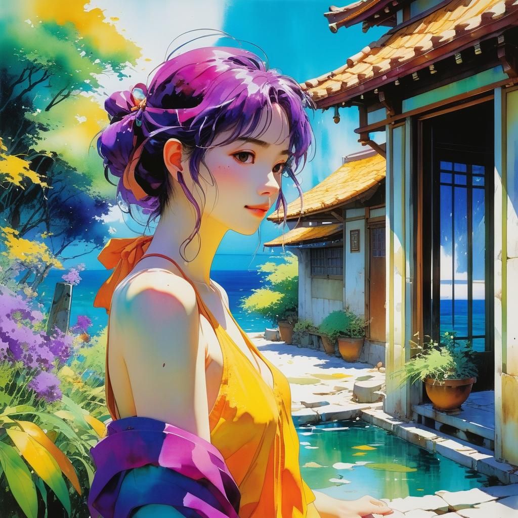 Anime Bikini Scene in Studio Ghibli Style