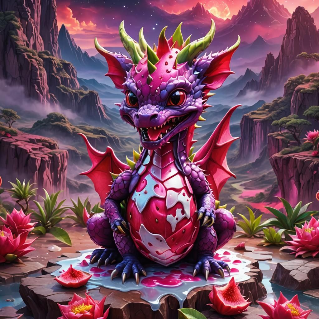 Chibi Dragonfruit Dragon in Astral Cosmic Style