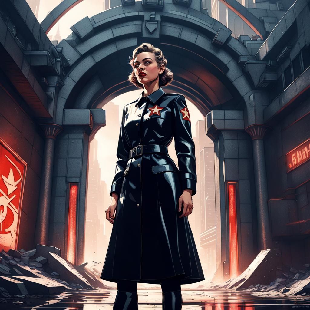 Soviet Propaganda Poster: Girl in Brutalist City