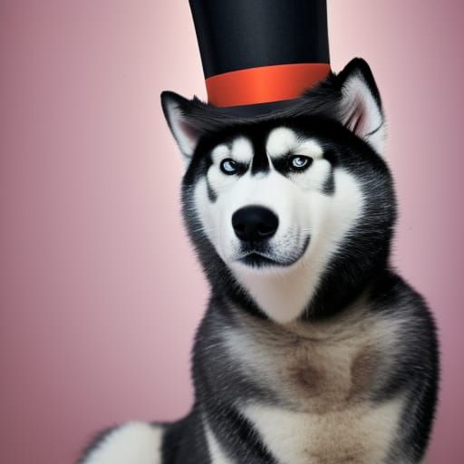 Husky Dog Portrait with Top Hat