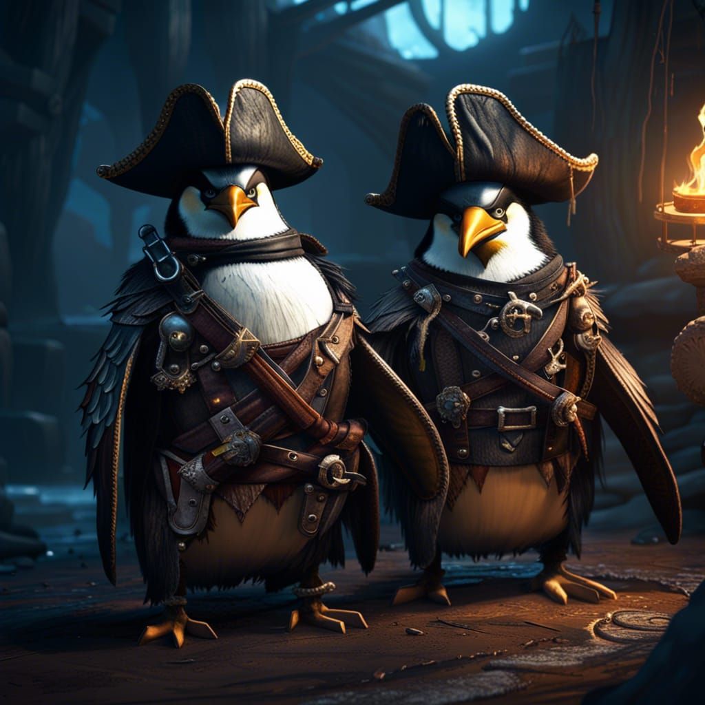 Penguin Pirates in Dark Fantasy Style