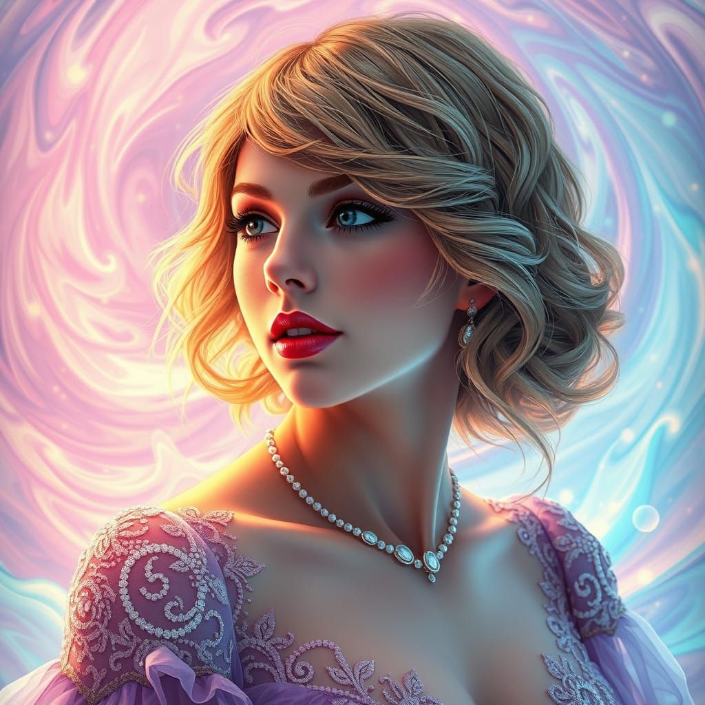 Dreamy Taylor Swift Portrait in Ethereal Pastels