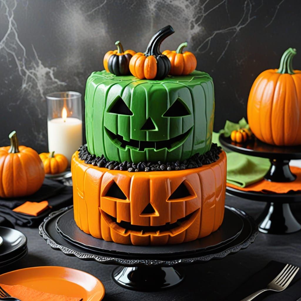 Halloween Jack-o'-Lantern Cake on Black Stand