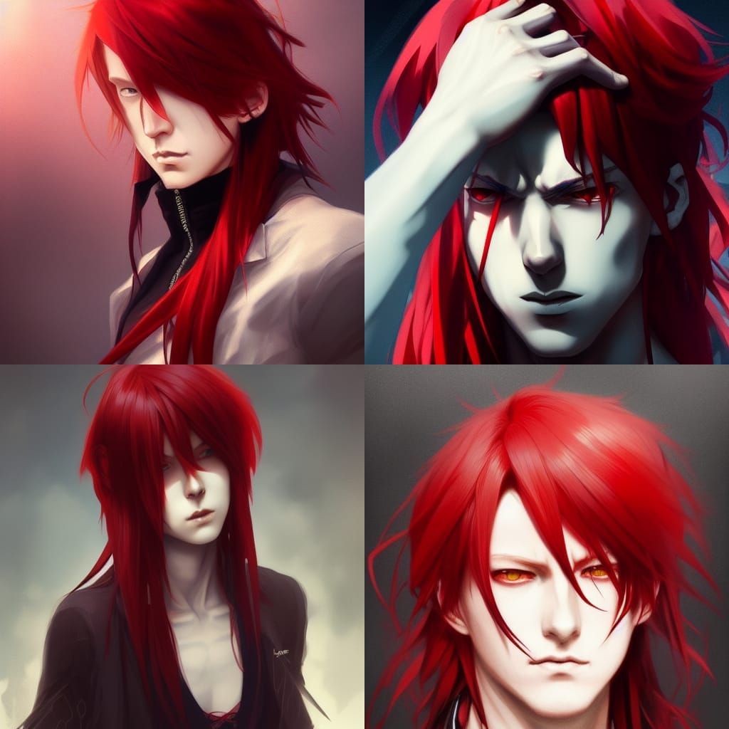 Anime Goth with Red Hair Portrait