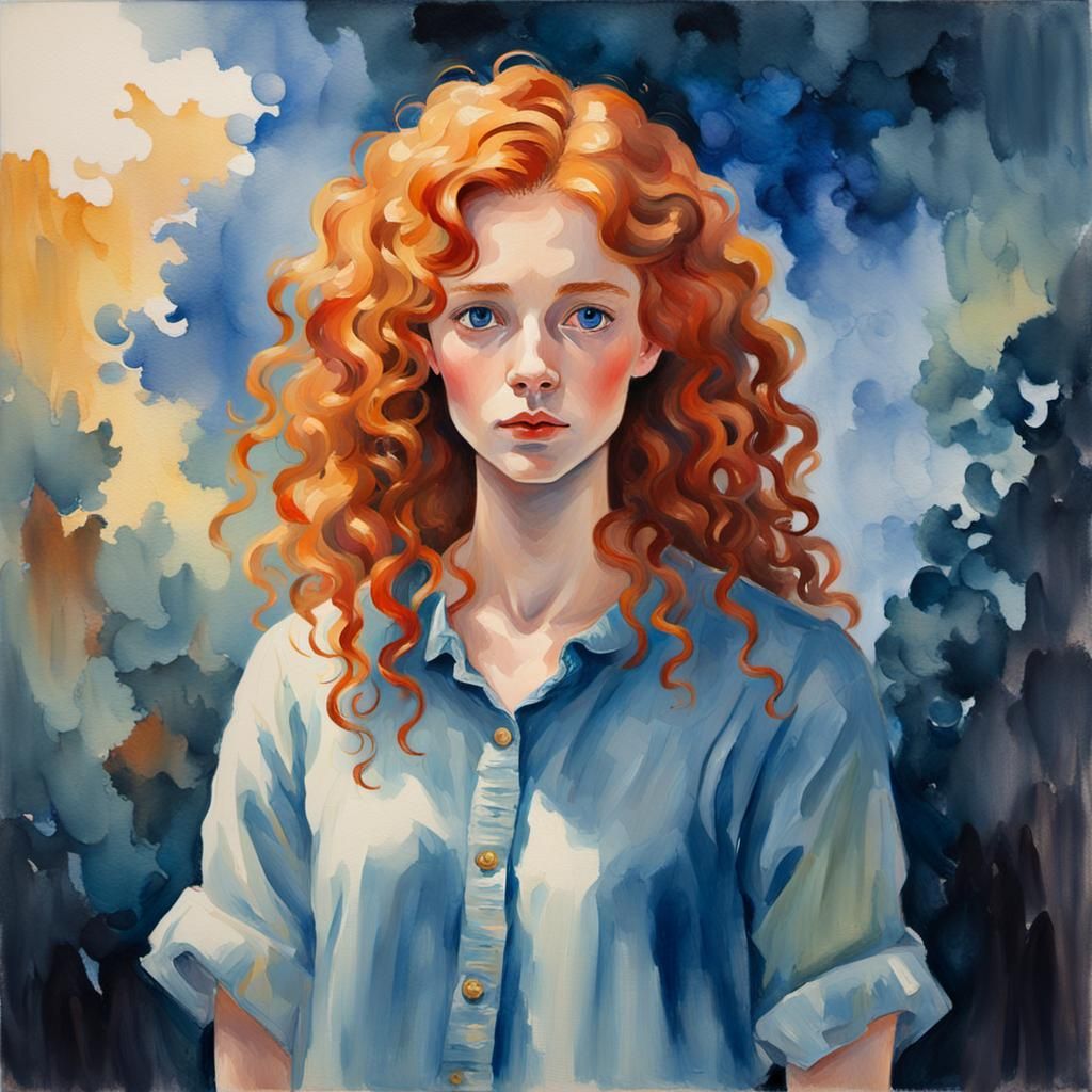 Impressionist Gouache Masterpiece: Woman with Red Hair