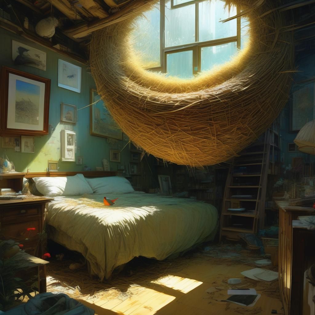 Bird Bedroom in Giant Straw Nest