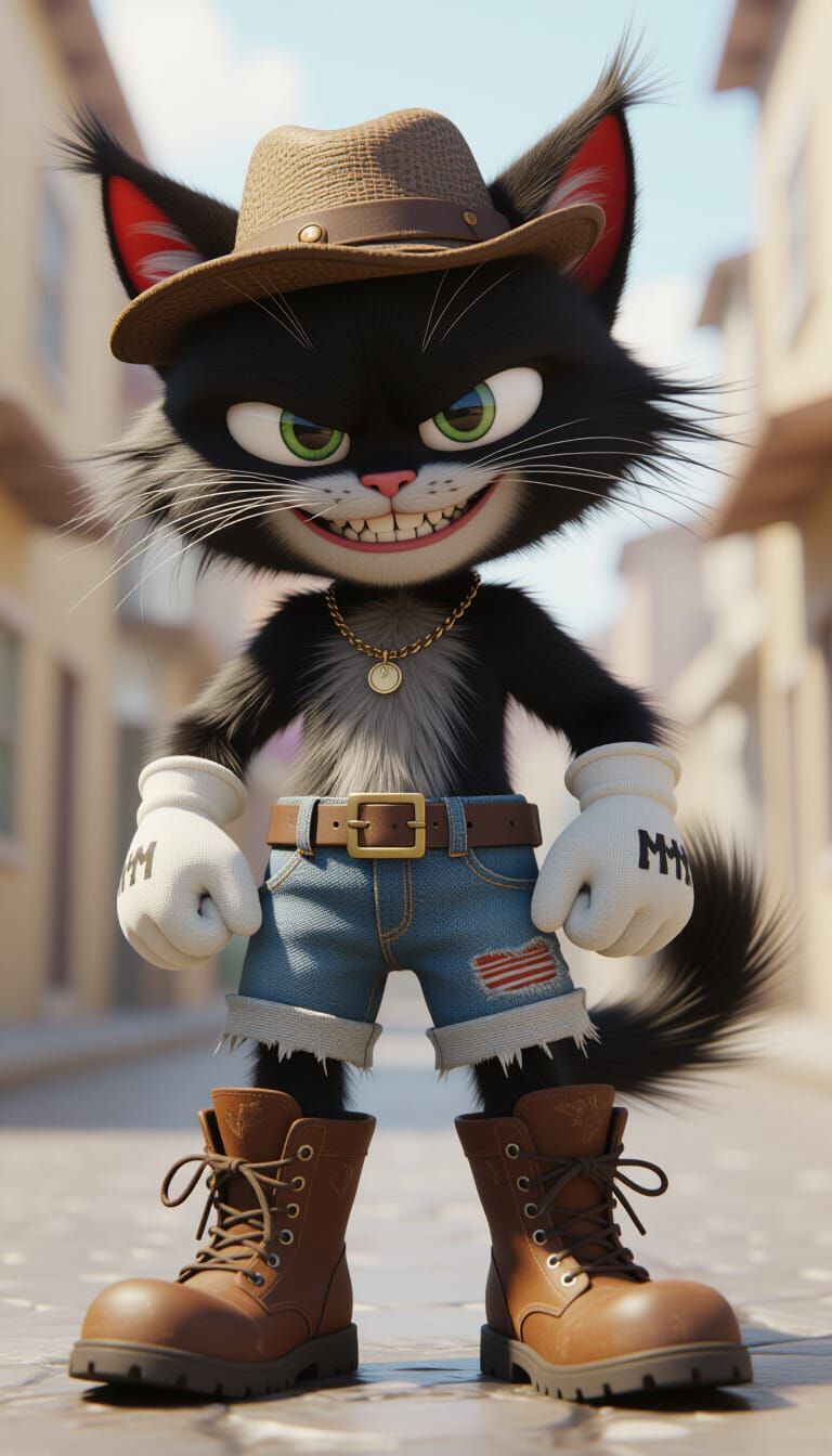 Mischievous Cartoon Cat in 3D Pixar Style