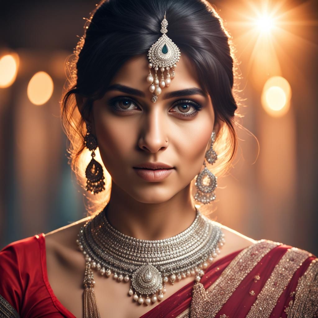 Beautiful Indian Woman with Bangs in Realistic Style