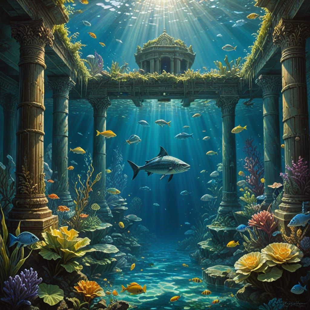 Hyperrealistic Underwater Temple in a Dreamlike Aesthetic