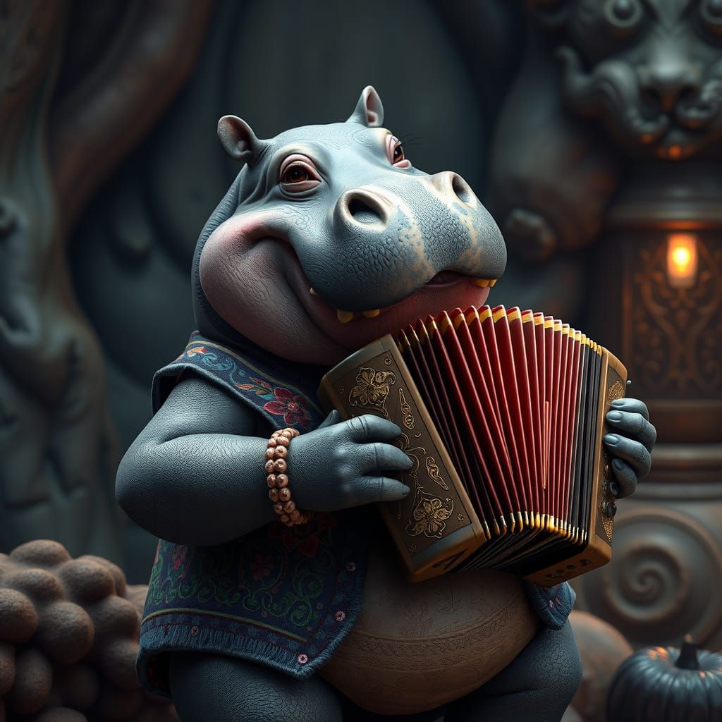 Whimsical Hippo Maestro in Fantastical Realm