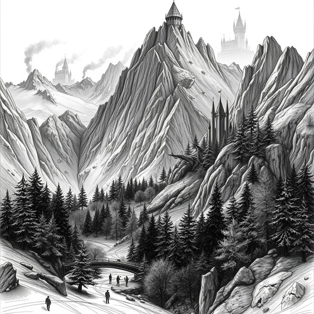 Fantasy Castle Landscape in Doodle Style