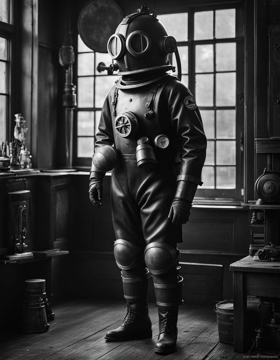 Vintage Diver Portrait in Black and White Photography