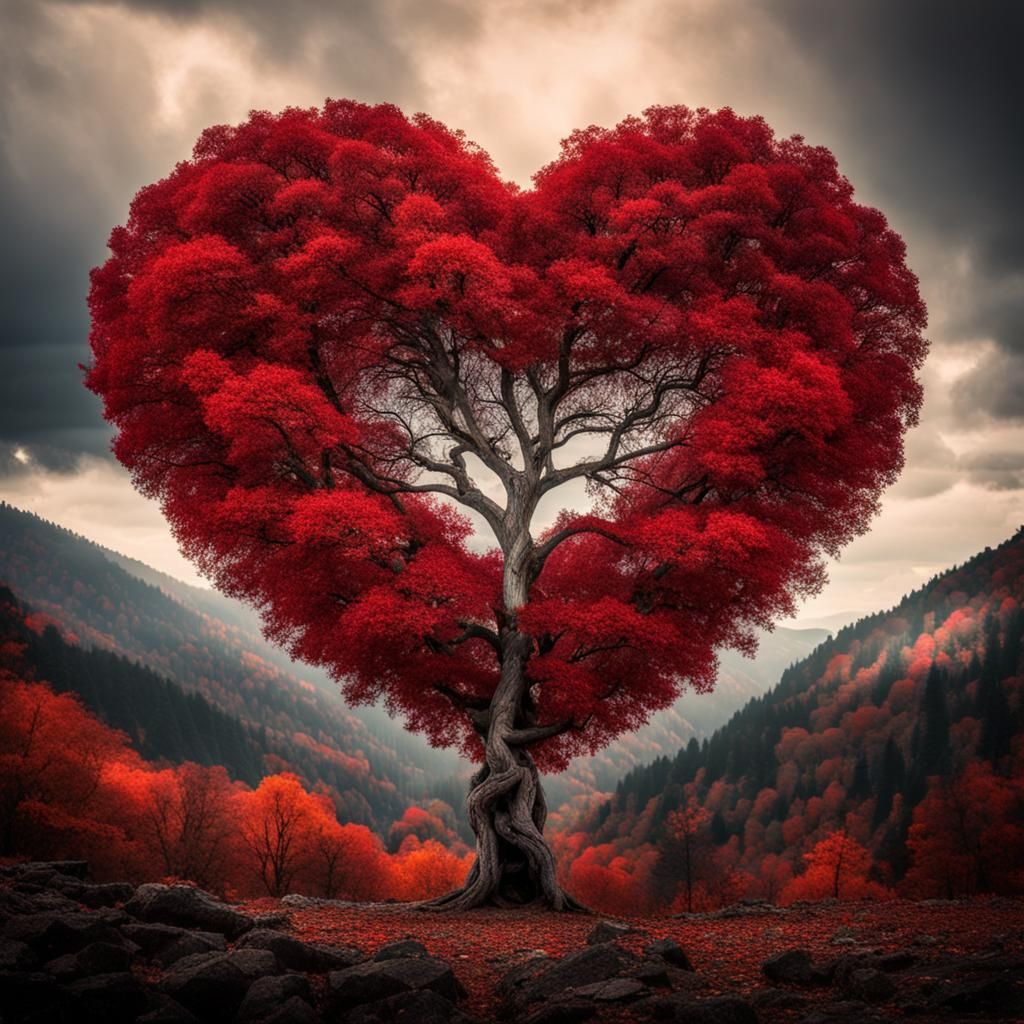 Heart-Shaped Leaves in Forest Clearing, Hyperrealistic HDR