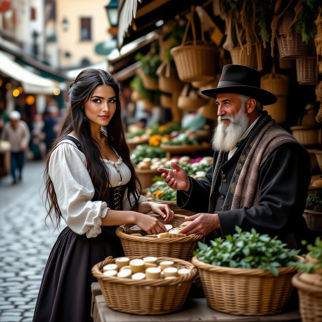 1718 Eastern European Market Scene with Herbalist