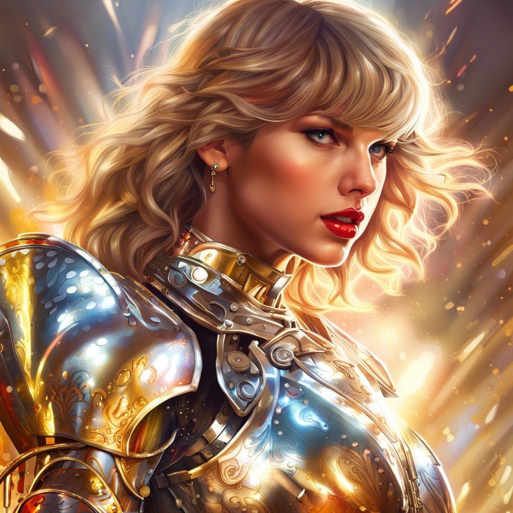 Taylor Swift in Silver Armor with Golden Light